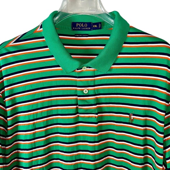 Polo Ralph Lauren Polo Shirt Pima Soft Touch XXL Green Striped 100% Cotton Golf - Picture 2 of 4